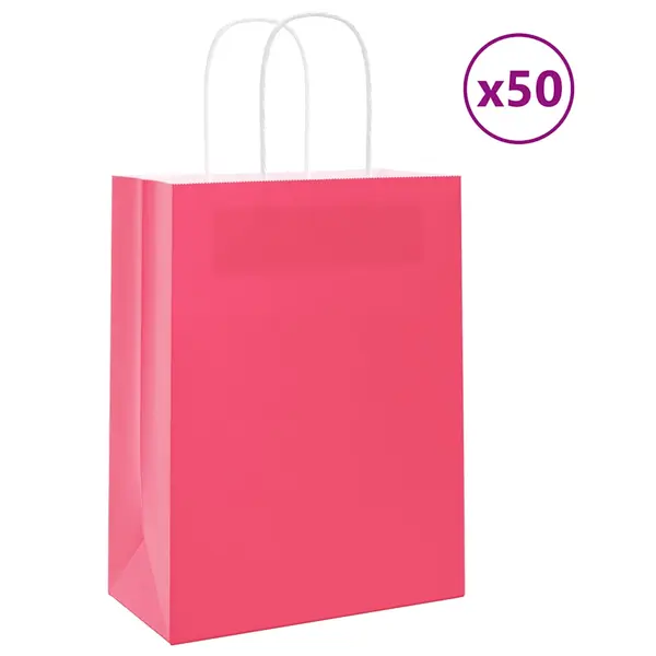 Gossi pungi de hartie 50 buc cu manere roz 21x11x28 cm