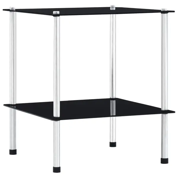 Gossi raft cu 2 niveluri, negru, 40 x 40 x 47 cm, sticla securizata