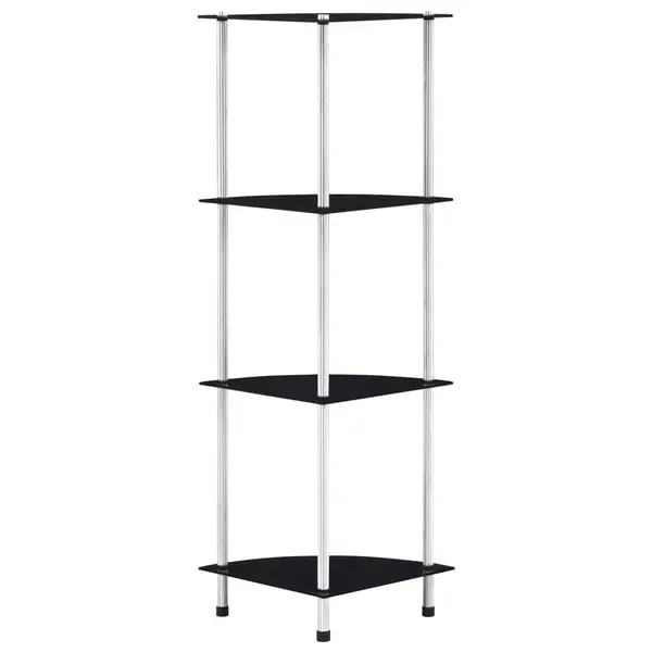 Gossi raft cu 4 niveluri, negru, 30 x 30 x 100 cm, sticla securizata