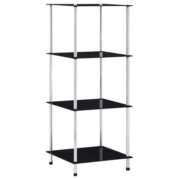 Gossi raft cu 4 niveluri, negru, 40 x 40 x 100 cm, sticla securizata