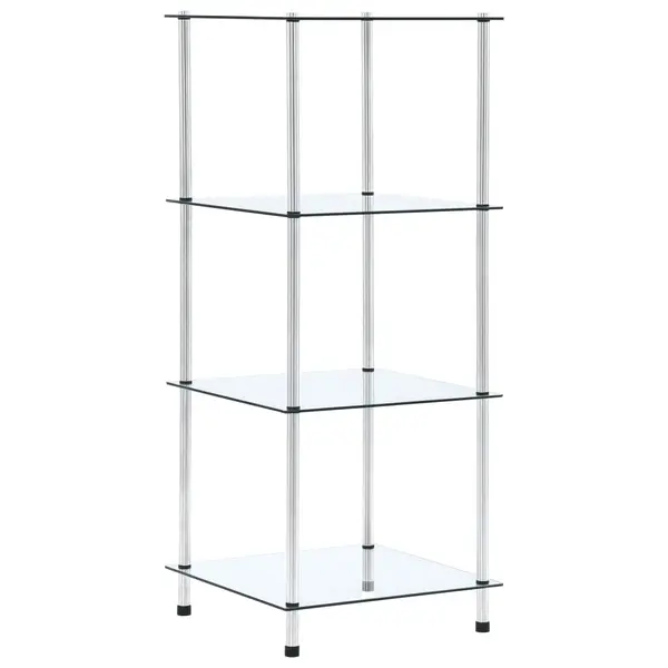Gossi raft cu 4 niveluri transparent, 40x40x100 cm, sticla securizata