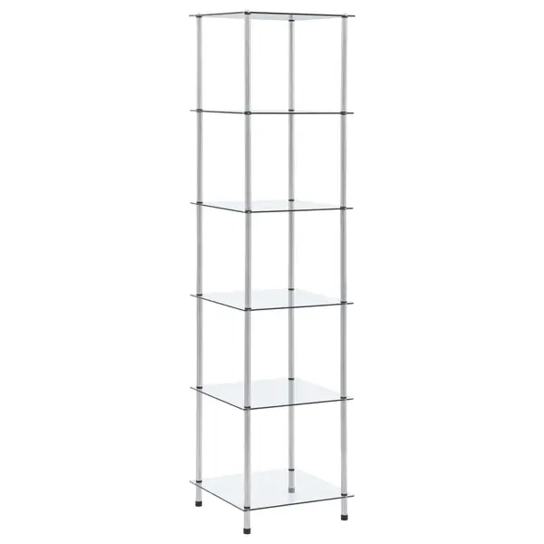 Gossi raft cu 6 niveluri transparent, 40x40x160 cm, sticla securizata