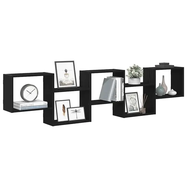 Gossi raft cubic de perete cu 5 compartimente negru lemn prelucrat