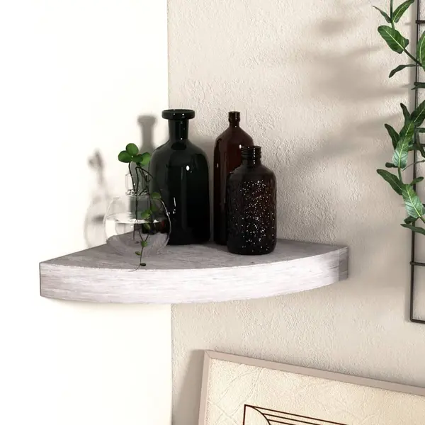 Gossi raft de colt de perete, gri beton, 25x25x3,8 cm, mdf