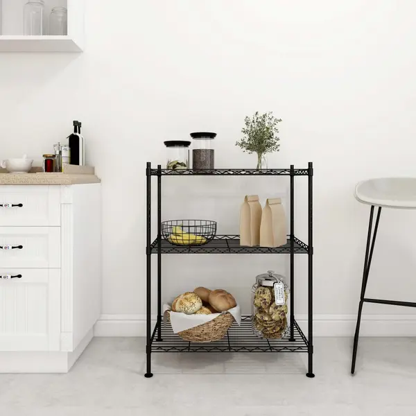 Gossi raft de depozitare, 3 niveluri, negru, 60 x 35 x 76 cm, 150 kg