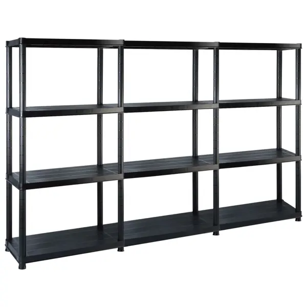 Gossi raft de depozitare cu 4 polite, negru, 183x30,5x130 cm, plastic