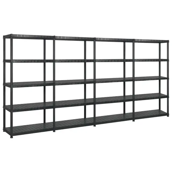 Gossi raft de depozitare cu 5 polite, negru, 340x40x185 cm, plastic