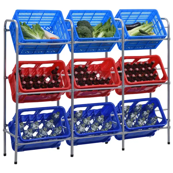 Gossi raft de depozitare pentru 9 lazi, argintiu, 145x33x116 cm, otel