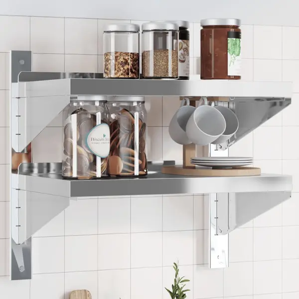 Gossi raft de perete 2 niveluri 50x30x60 cm argintiu otel inoxidabil