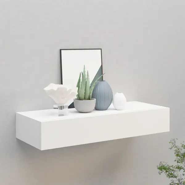 Gossi raft de perete cu sertar, alb, 60x23,5x10 cm, mdf