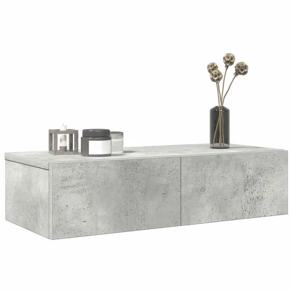 Gossi raft de perete cu sertare gri beton 60x26,5x15cm lemn prelucrat