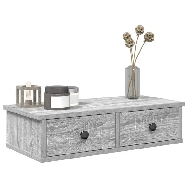 Gossi raft de perete cu sertare gri sonoma 60x25x15 cm lemn prelucrat