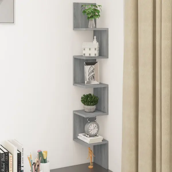 Gossi raft de perete de colt sonoma gri 20x20x127,5 cm lemn compozit