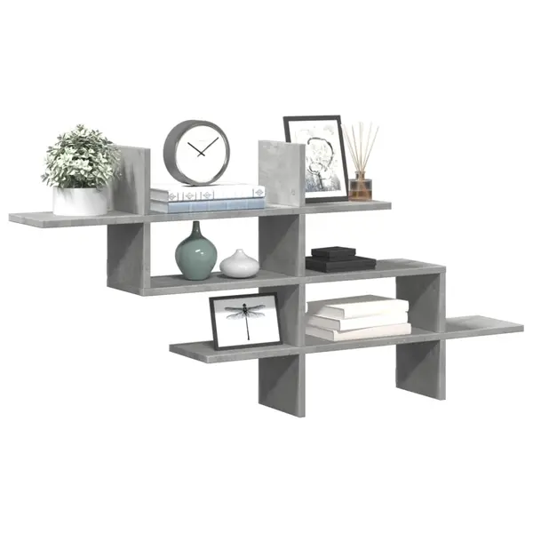 Gossi raft de perete, gri beton, 124,5x18x60,5 cm, lemn prelucrat