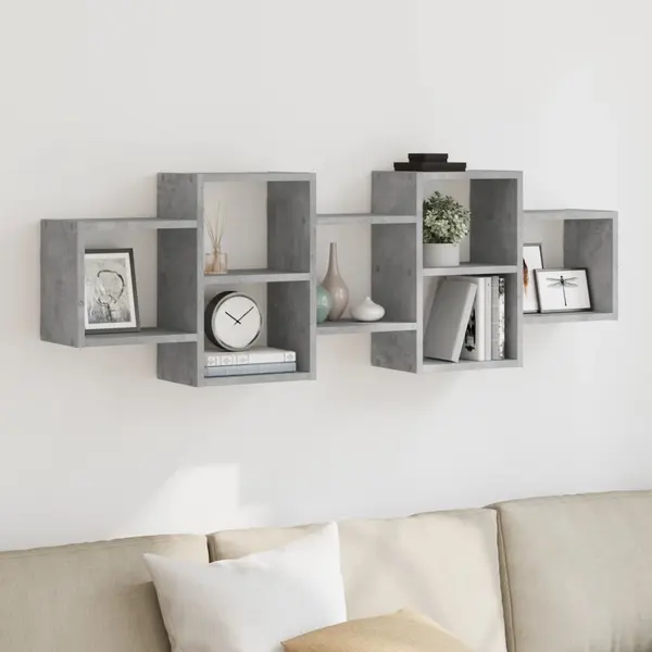 Gossi raft de perete, gri beton, 129x18x42 cm, lemn prelucrat