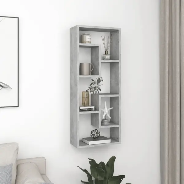Gossi raft de perete, gri beton, 36x16x90 cm, lemn prelucrat