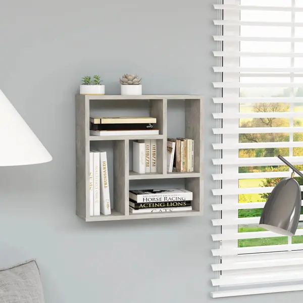 Gossi raft de perete, gri beton, 45,1x16x45,1 cm, lemn prelucrat