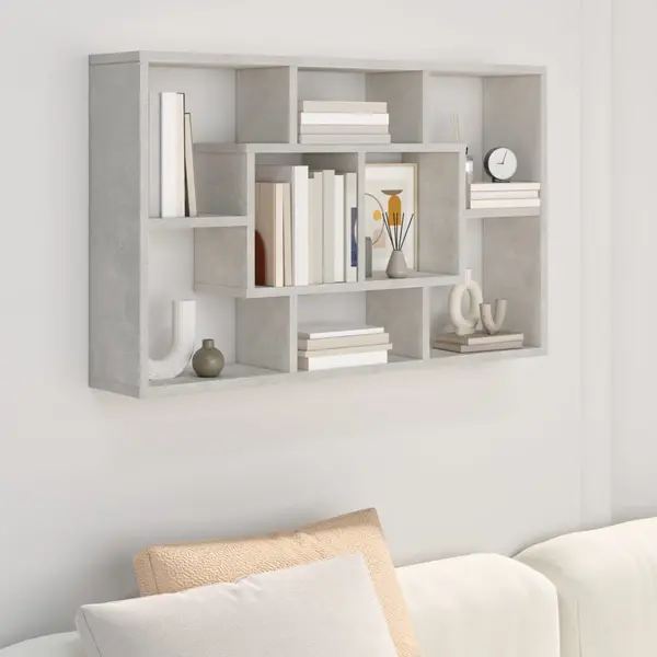 Gossi raft de perete, gri beton, 85x16x52,5 cm, lemn prelucrat
