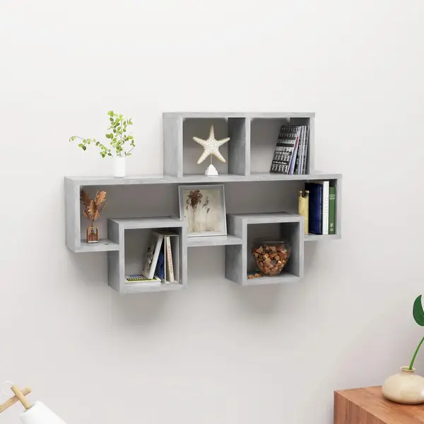 Gossi raft de perete in forma de masina, gri beton, 82x15x51cm, pal