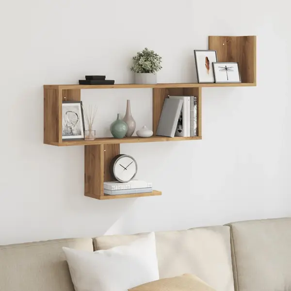 Gossi raft de perete, lemn artizanal, 100x15x70 cm, lemn prelucrat