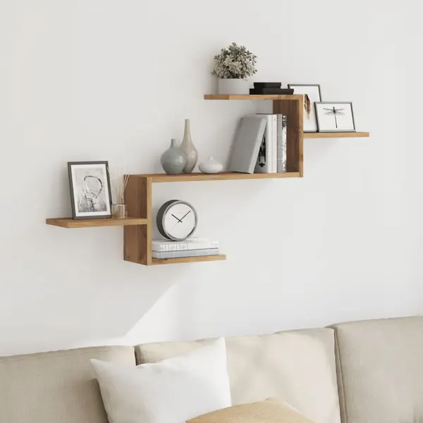 Gossi raft de perete, lemn artizanal, 104x15x49 cm, lemn prelucrat