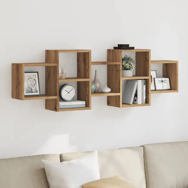 Gossi raft de perete, lemn artizanal, 129x18x42 cm, lemn prelucrat