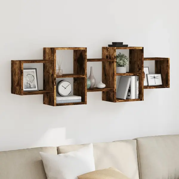 Gossi raft de perete, stejar fumuriu, 129x18x42 cm, lemn prelucrat