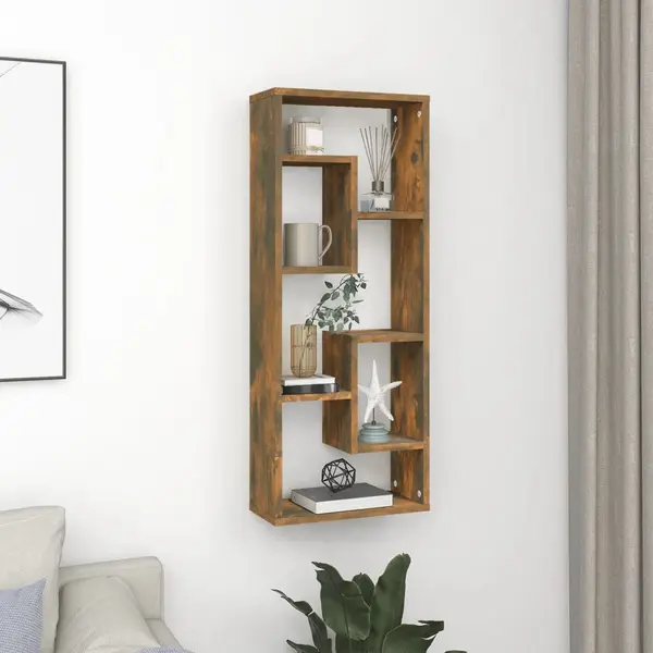 Gossi raft de perete, stejar fumuriu, 36x16x90 cm, lemn prelucrat
