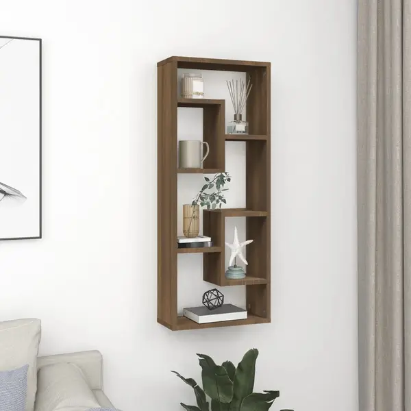 Gossi raft de perete, stejar maro, 36x16x90 cm, lemn compozit