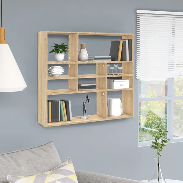 Gossi raft de perete, stejar sonoma, 90 x 16 x 78 cm, lemn prelucrat