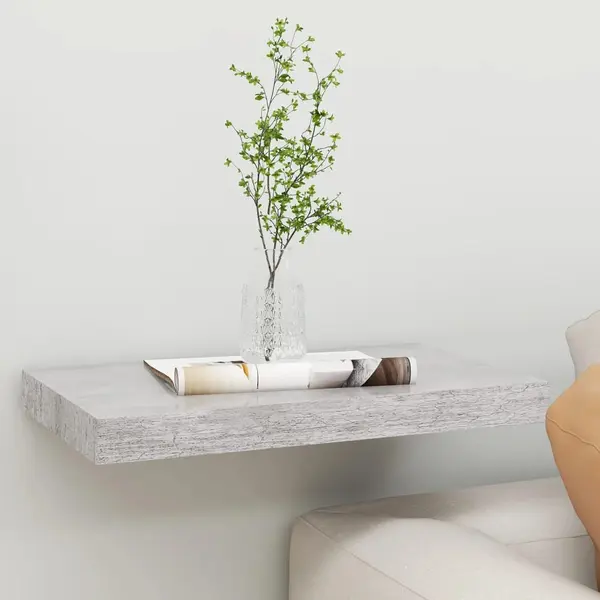 Gossi raft de perete suspendat, gri beton, 40x23x3,8 cm, mdf