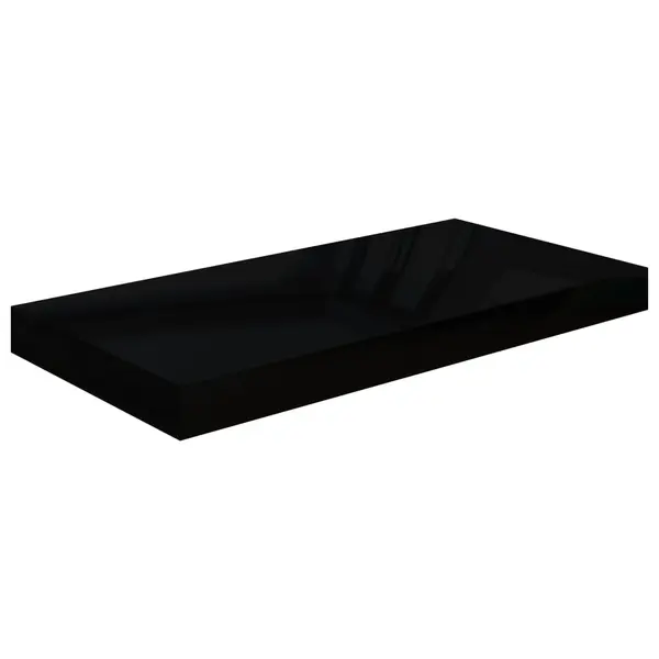 Gossi raft de perete suspendat, negru extralucios, 50x23x3,8 cm, mdf