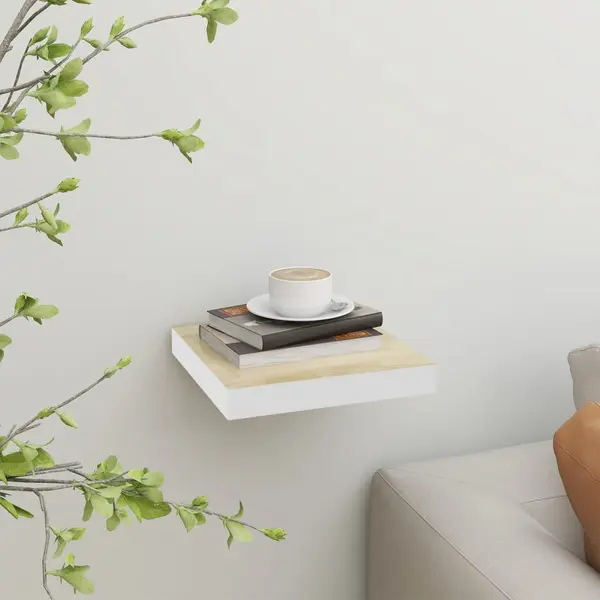 Gossi raft de perete suspendat, stejar/alb, 23x23,5x3,8 cm, mdf