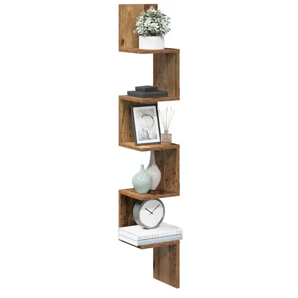Gossi raft perete pentru colt lemn vechi 20x20x127,5cm lemn prelucrat