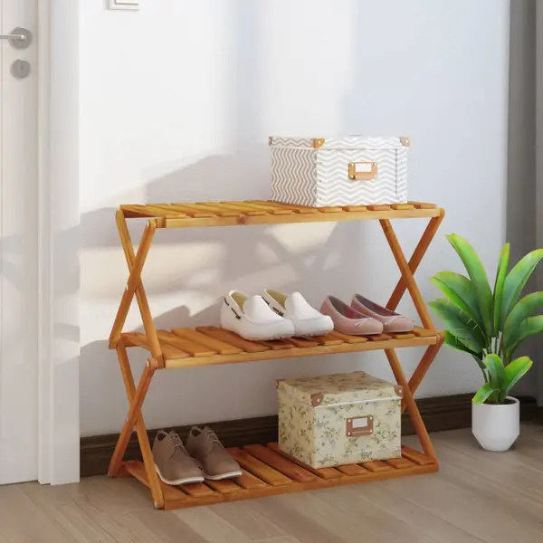 Gossi raft pliabil cu 3 niveluri, maro, 70x31x63 cm lemn masiv acacia