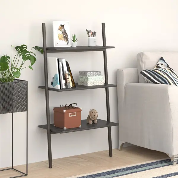 Gossi raft sprijinit, cu 3 niveluri, negru, 64x34x116 cm