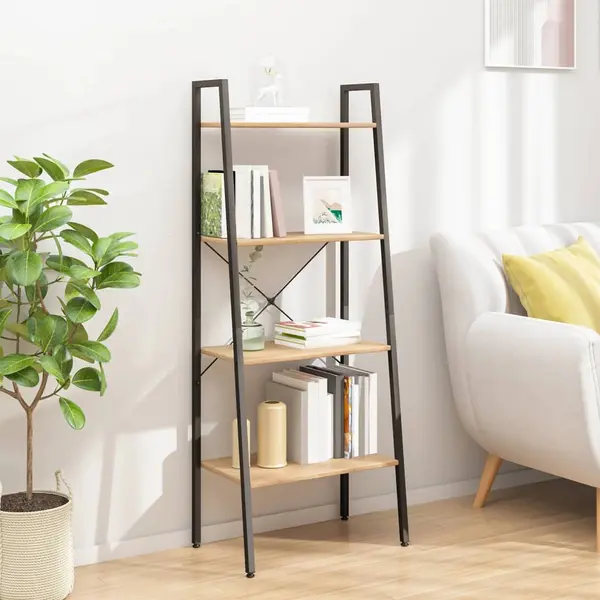 Gossi raft vertical cu 4 niveluri, maro deschis/negru, 56x35x140 cm