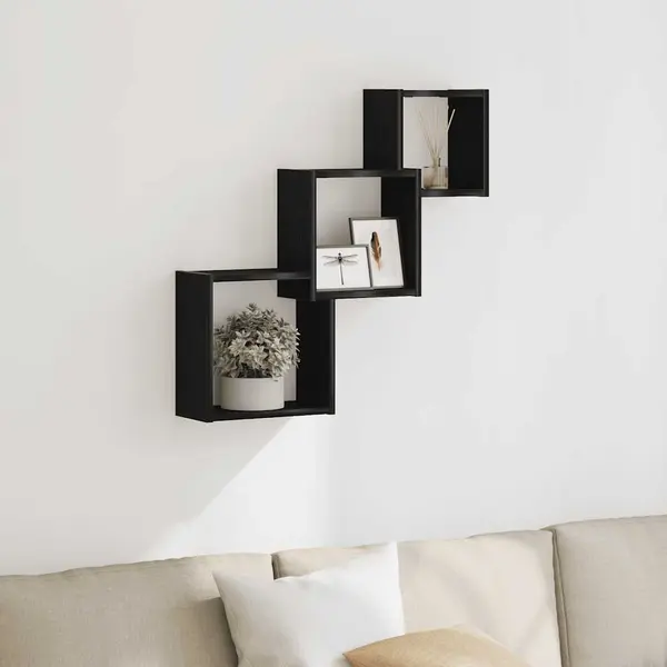 Gossi rafturi cub perete, stejar negru, 68x15x68 cm, lemn prelucrat