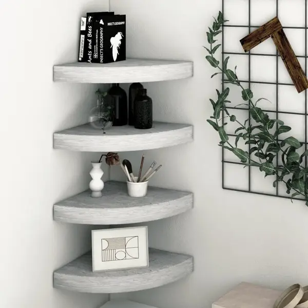 Gossi rafturi de colt de perete, 4 buc., gri beton, 25x25x3,8 cm, mdf