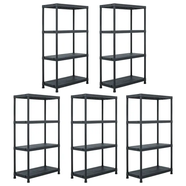 Gossi rafturi de depozitare, 5 buc. negru, 60 x 30 x 138 cm plastic