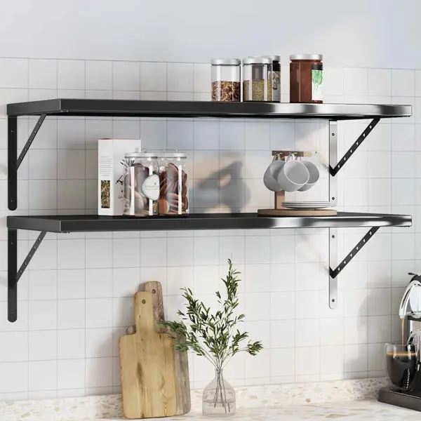 Gossi rafturi de perete 2 buc., 100x40 cm, negru otel inoxidabil