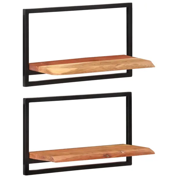 Gossi rafturi de perete 2 buc. 60x25x35 cm lemn masiv acacia/otel