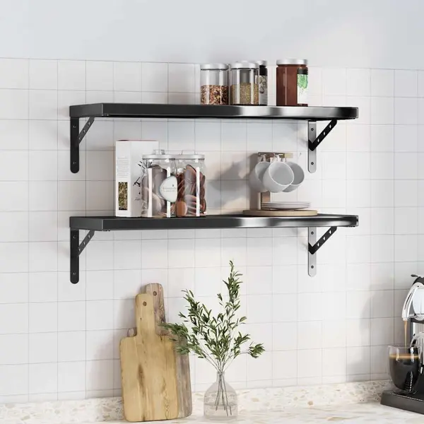 Gossi rafturi de perete, 2 buc. 75x23,5 cm negru otel inoxidabil