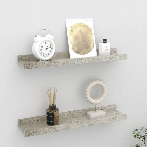 Gossi rafturi de perete, 2 buc., gri beton, 40x9x3 cm