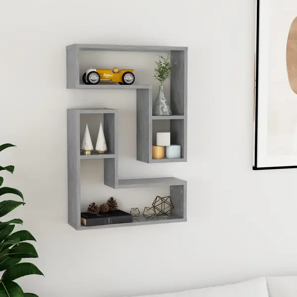 Gossi rafturi de perete, 2 buc., gri beton, 50x15x50 cm, pal
