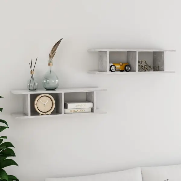Gossi rafturi de perete, 2 buc., gri beton, 75x18x20 cm, lemn