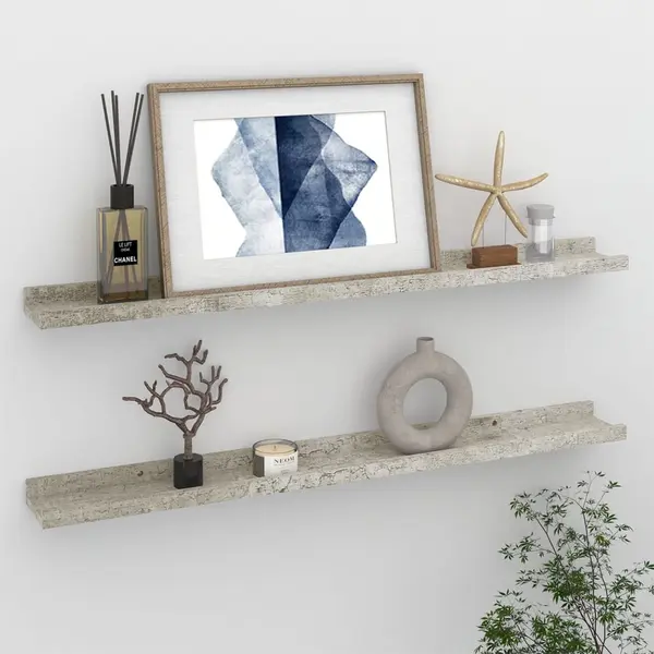 Gossi rafturi de perete, 2 buc., gri beton, 80x9x3 cm