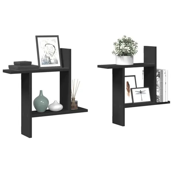 Gossi rafturi de perete, 2 buc., negru, 50x12x50 cm, lemn prelucrat