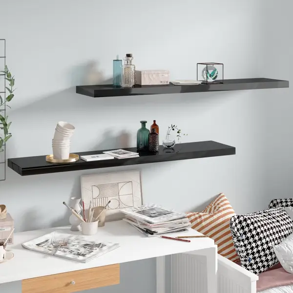Gossi rafturi de perete, 2 buc. negru extralucios 120x23,5x3,8 cm mdf