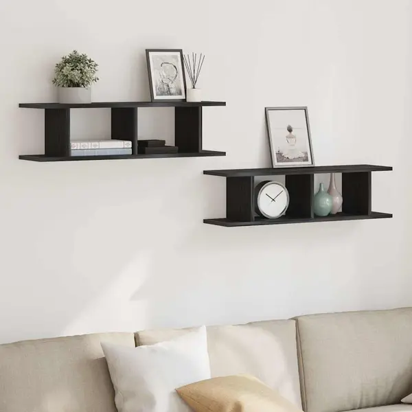 Gossi rafturi de perete 2 buc stejar negru 75x18x20 cm lemn prelucrat